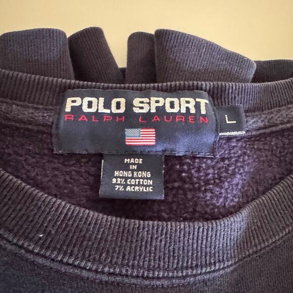 Polo Sport Ralph Lauren Vintage Crew Neck USA Flag Sweatshirt Large Blue 90s - Picture 4 of 6